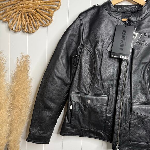 Harley-Davidson motorcycle black leather jacket - Picture 4 of 15